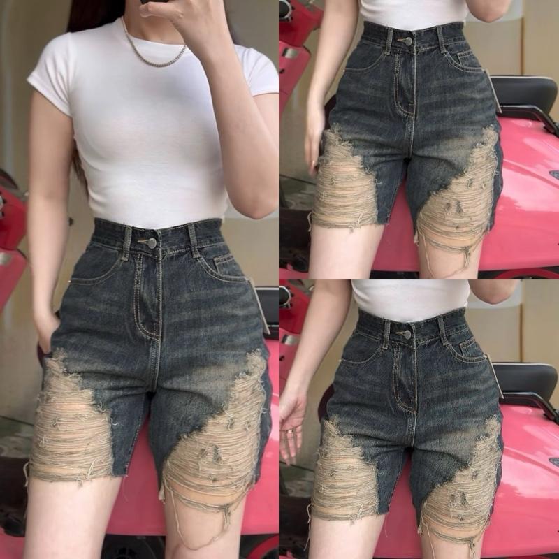  TIENSTYLE - Quần Jean Ngố Rách Nhiều Hai Bên Ống Đứng Lửng Không Giãn Women Pants Chất Liệu Vải Jean Cotton Dày Dặn Mềm Mịn Quần Jean Nữ Bigsize Cá Tính Size 8 S M L XL 2XL 3XL 4XL 5XL 6XL 