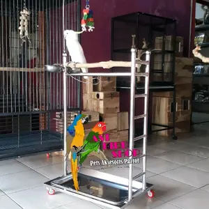 Tangkringan stainless paket lengkung & mainan gigitan kayu