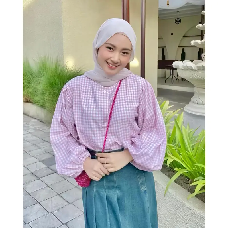 Tresa Blouse Atasan Wanita Katun Kotak Lengan Balon Oversize Busui by Kamalin 6