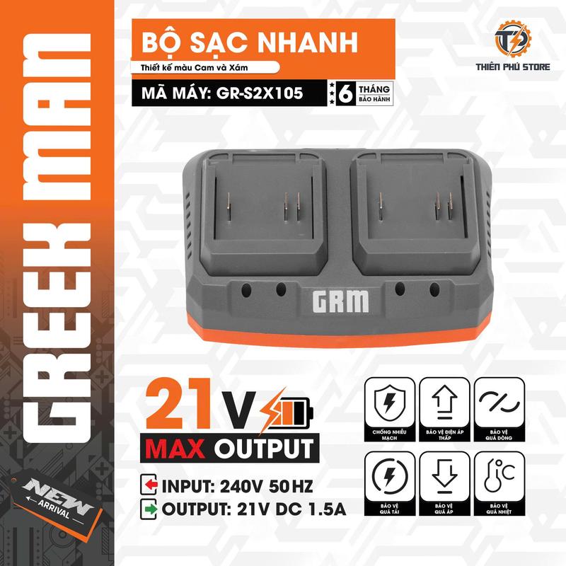 SẠC ĐÔI HỖ TRỢ SẠC NHANH GREEKMAN GR-S2X105 BẢO HÀNH 6 THÁNG