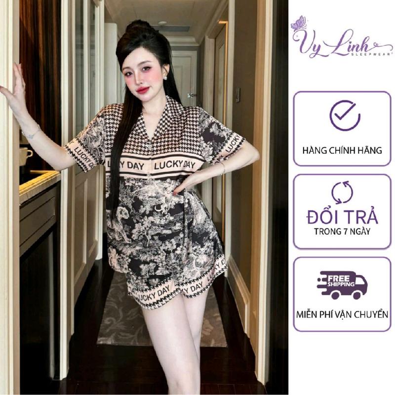 Bộ Đồ Pijama Đùi Cổ Nhọn Hoạ Tiết Sang Xinh Chất Liệu Lụa Latin Mềm Mại S1285 Nữ Women