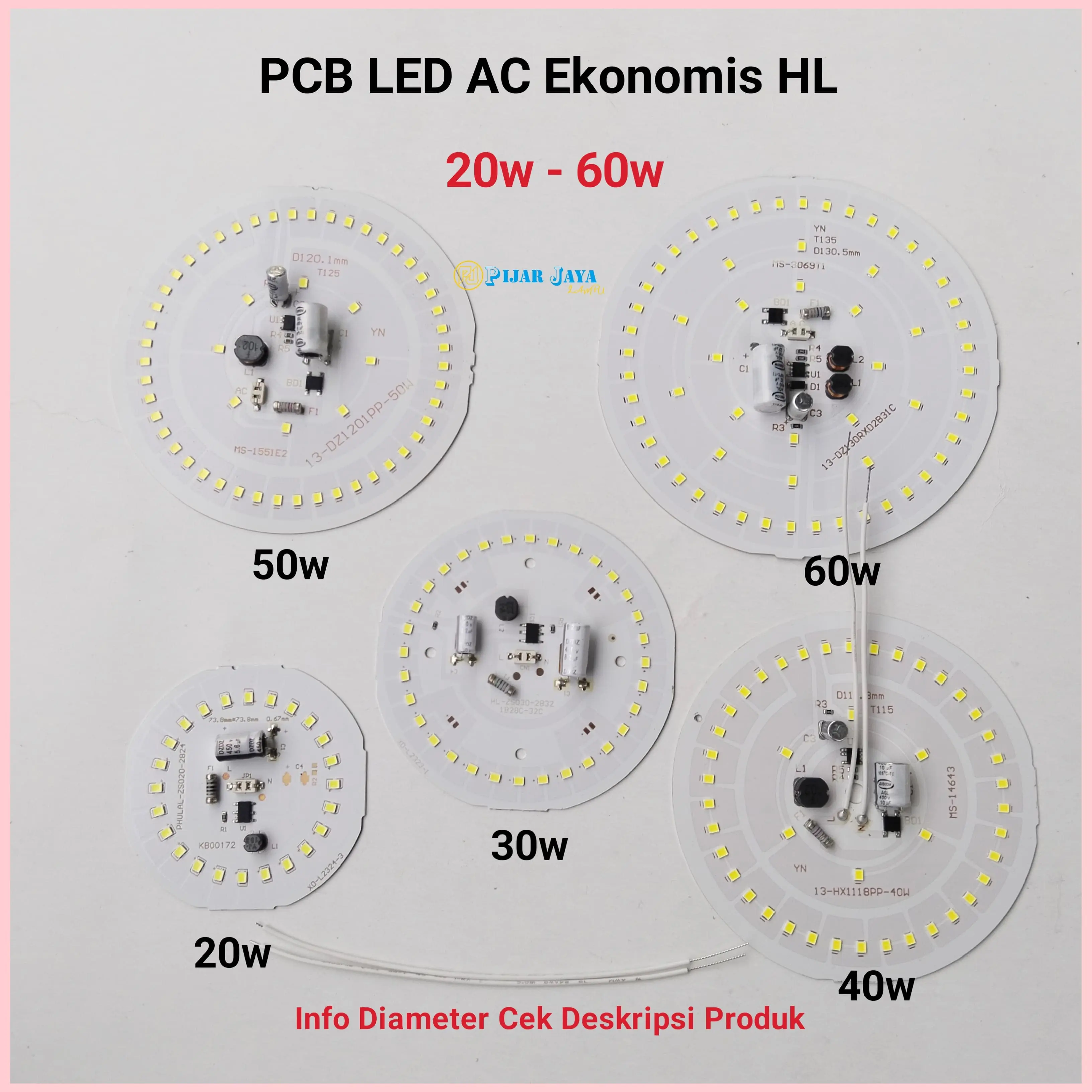 PCB Lampu LED 20 30 40 50 60 Watt Ekonomis HL Mesin Lampu LED 20W 30W 40W 50W 60W DOB
