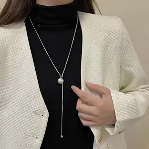 【lingerly】High-end Cool Style Necklace Pulling Pearl Long Necklace Women Niche Temperament Sweater Chain