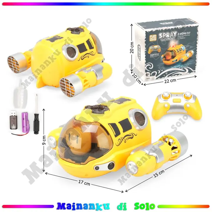 R/C Kapal Selam Remote Control - Spray Motorboat Charge + USB Charger Asap Lampu + Pipet Spray Gas Boat 2.4 GHz - 31920 Mainan Toys