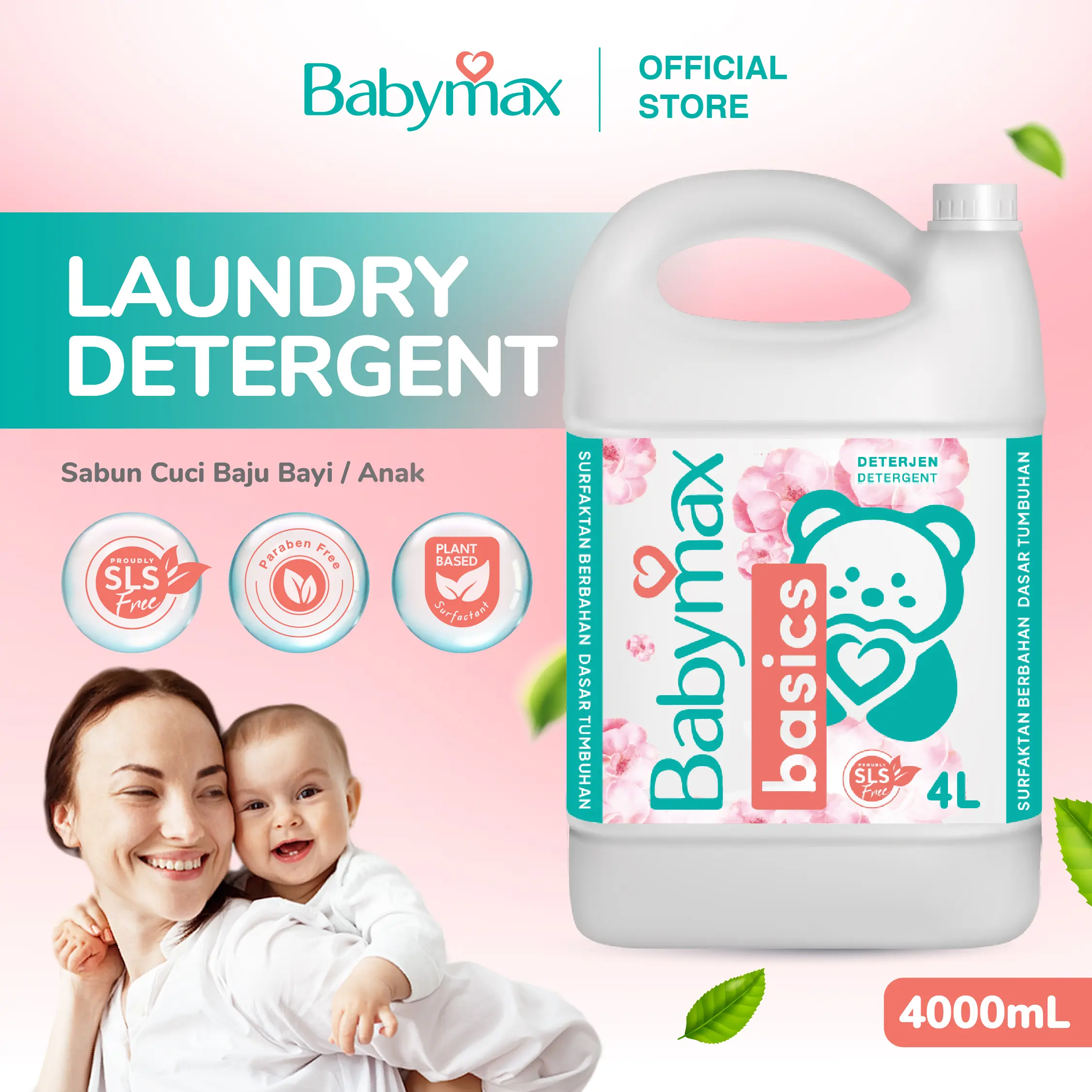 Babymax Basics Laundry Detergent 4000mL (isi 1 pcs) - Deterjen Bayi - Baby Detergent - SLS Free - Natural