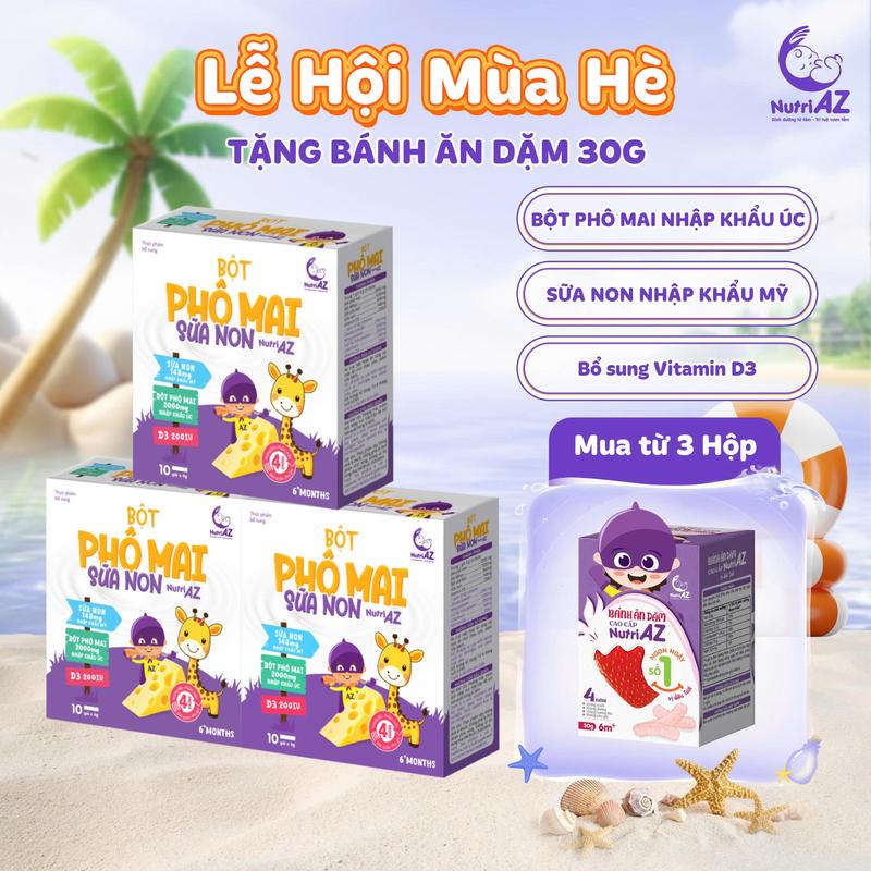 Combo 3 Hộp Cheese Tách Muối Sữa Non NutriAZ Dạng Bột Hỗ Trợ Phát Triển Chiều Cao Cho Bé Ăn Dặm - Nhập khẩu Úc và Mỹ - Voi