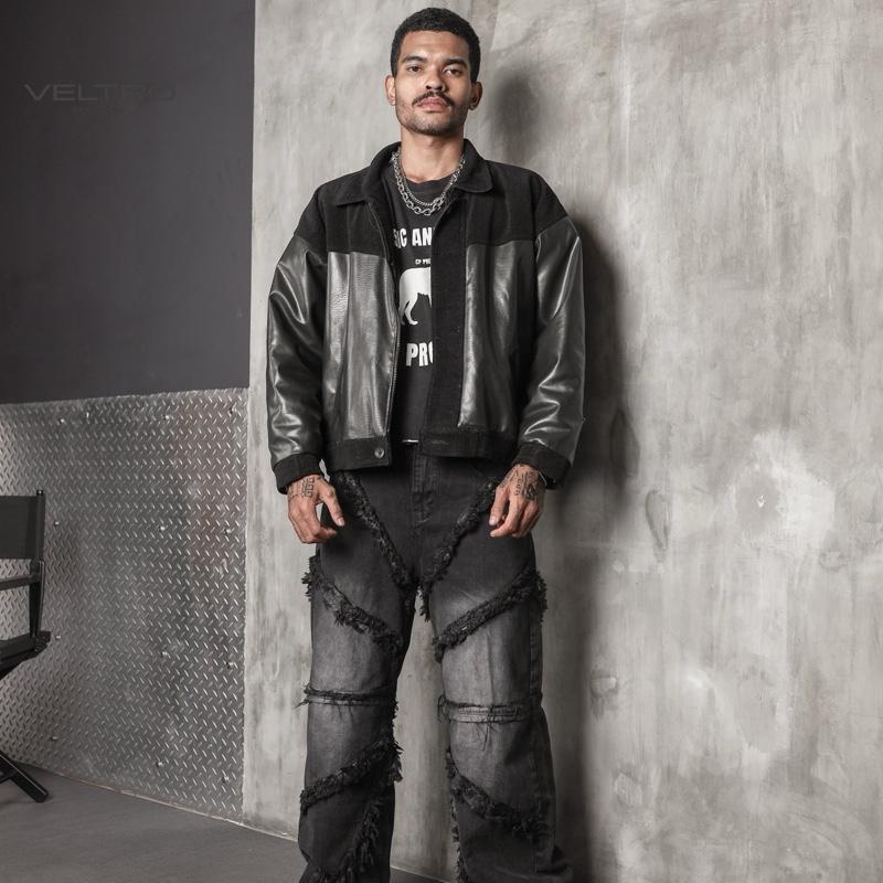 [Weird Jeans x Veltro Denim] Void Dark Grey - Raw Edge Baggy Jeans Pria