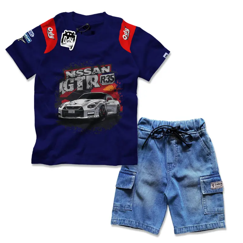 Setelan Kaos Distro Anak dan Celana Cargo Pendek Laki-Laki Usia 3-12 Tahun - Fashion Anak Laki-Laki liburan 6-7 tahun 3