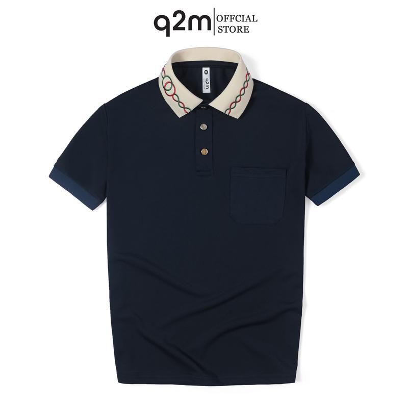 Áo Phông Polo thương hiệu q2m , Hai Màu Trắng Xanh Than Đơn Giản mã q2m.099