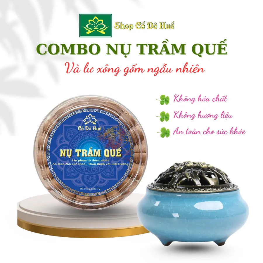 1 Hộp Nụ Trầm Quế xông nhà tặng Lư Xông Gốm Ngẫu Nhiên Shop Cố Đô Huế, Lư Xông bằng gốm tráng men quà tặng