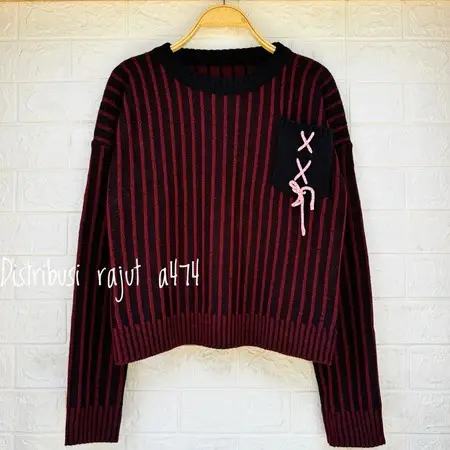 LARASATI SWEATER RAJUT MOTIF STRIPE HALUS MOTIF SAKU PITA WANITA KOREA KEKINIAN Knitwear 0