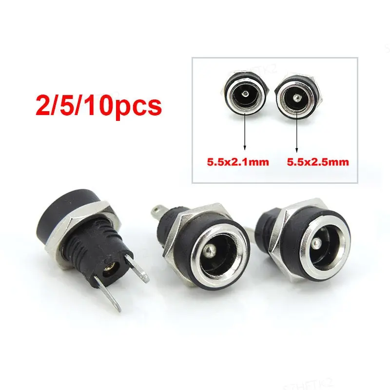 DC022b 5.5x2.1mm 5.5x2.5mm DC Female Power Jack Socket Supply Panel Mount Connector Plug Adapter 2 Terminal  SG2H