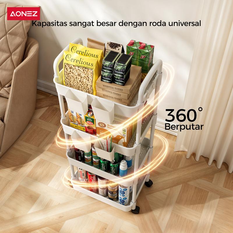 Product Introduction of 【COD 24h shipping】AONEZ Rak Troli 4 Susun Serbaguna Rak Dapur Rak Salon Rak Kamar Mandi dengan Roda dan Pegangan Tempat Penyimpanan 5