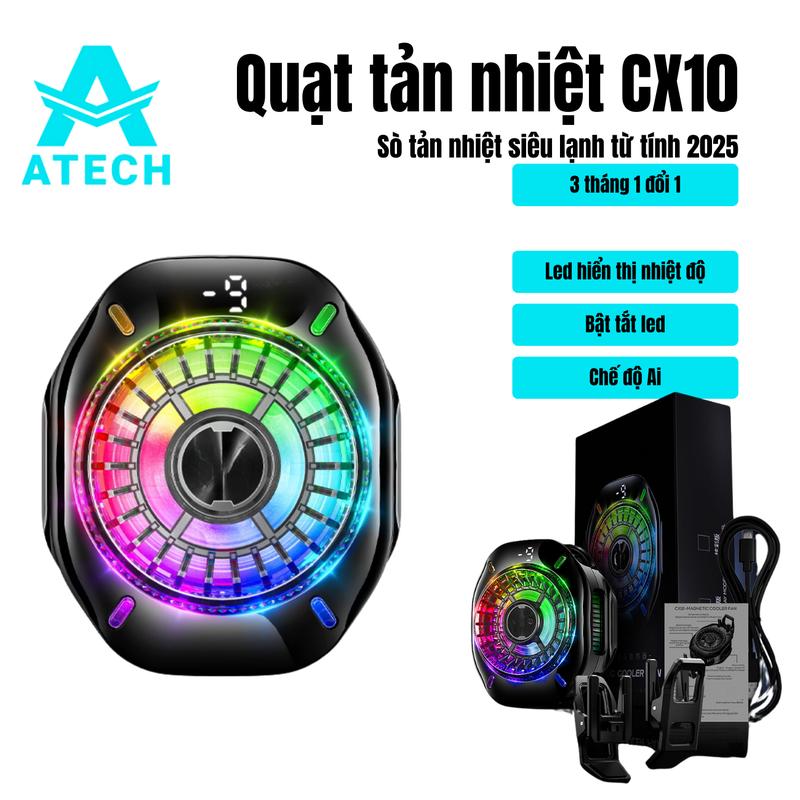 Quạt sò tản nhiệt CX10 Pro Ai từ tính cho điện thoại, máy tính bảng có màn hình LED, siêu im lặng, làm lạnh đóng băng