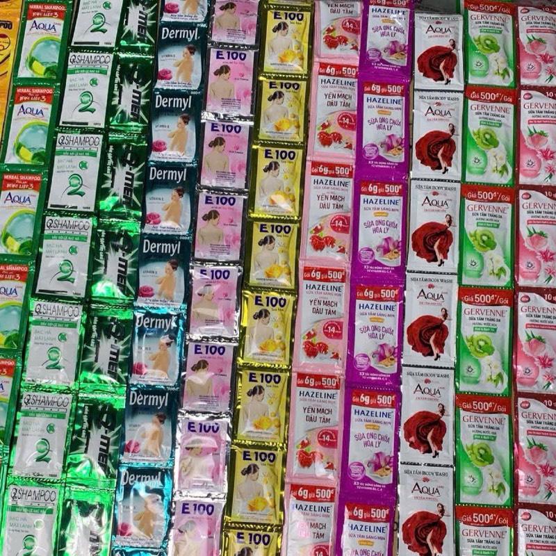  Combo 220 gói dầu gội  và sữa tắm gerven hương hoa đủ loại 