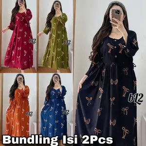 Daster Chibi Bundling Isi 2Pcs Midi Dress Rayon Premium Dres Jumbo Kancing Busui Friendly Bumil Kekinian Batik Wanita Gaun Casual Lengan 3/4 Adem