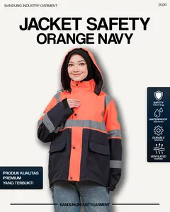 Jaket Safety Tambang Waterproof Taslan Balon Orange Navy Scotlight Reflektif – Jaket Kerja Proyek Lapangan Anti Air Bisa Custom Bordir Logo Nama & Tulisan Belakang | Bandung Industry Garment