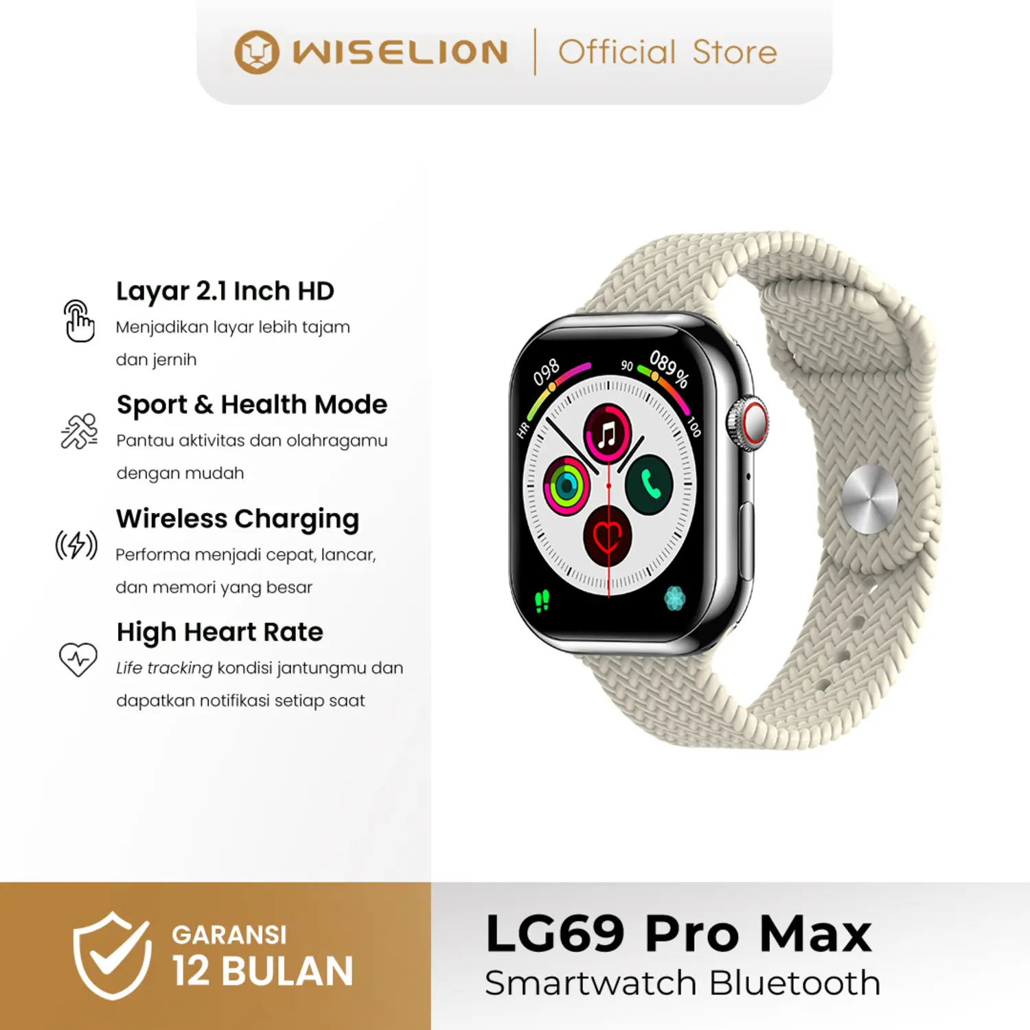 WISELION Bluetooth Smartwatch LG69 ProMax | NFC Support | Sport & Health | Hi-Fi Sound Music | GPS | Wireless