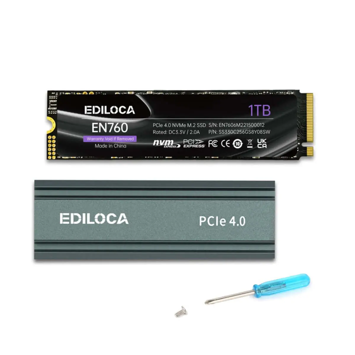 EDILOCA EN760 SSD with Heatsink 1TB PCIe Gen4, NVMe M.2 2280, Up to 5000MB/s, Internal Solid State Drive, Dynamic SLC Cache, Compatible with PS5 and PC