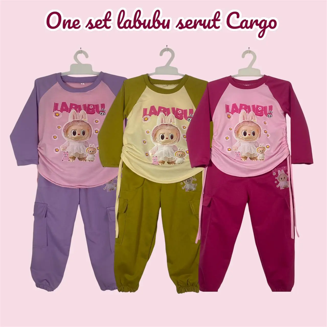 SETELAN ANAK LABUBU SERUT CARGO 2-9thn/Baju anak labubu/baju anak serut cargo/baju anak perempuan/baju anak cargo joger Cewek