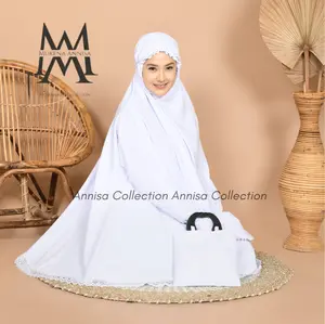 Annisa-Mukena Dewasa Umroh dan Haji Berlengan Bahan Katun Premium Atasan Bawahan Lembut Muslim mukena jumbo Panjang Renda Kain Nyaman Mewah Variasi Putih Mukenah Travel