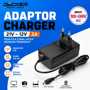 DECKER Pengisi Daya Baterai Lithium, Bahan PP, Cocok untuk Baterai 21V, Arus 2A, Tegangan Lebar 110V-240V (Otomatis), 50/60HZ
