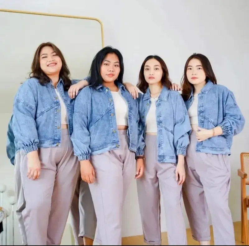JAKET JEANS WANITA OVERSIZE/outfit jeans cewek /Outer Santai Denim Kancing Panjang Vintage 5