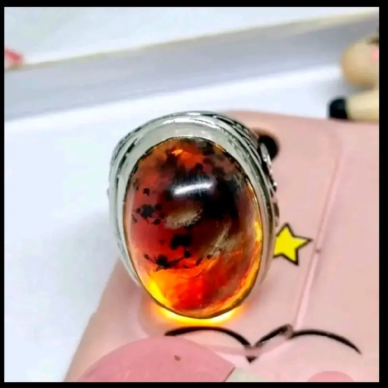Cincin batu akik getah katilayu corak natural disenter tembus Elegan 0