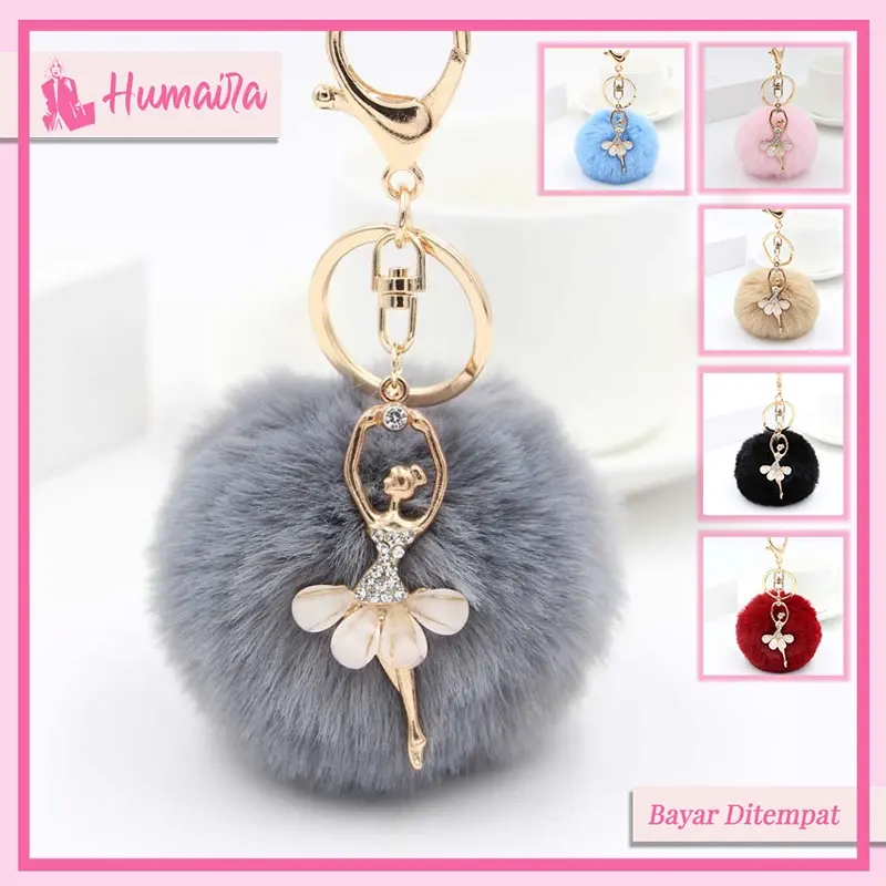 HUMAIRA Gantungan Tas Lucu Pom Pom Bulu Gantungan Kunci Balet - CC004
