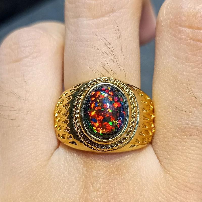 Cincin Batu Kalimaya Black Oval Australia Kembang Jarong Size Kantoran - Model Rings Titanium 4