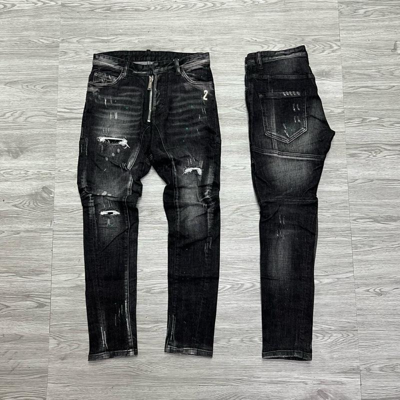 QUẦN JEAN NAM MÃ D2-55 DÁNG BIKER KHOÁ LỆCH ĐEN XÁM PHOM NHỎ 4 CÚC BÒ DÀI CAO CẤP CO DÃN PHOM ÔM CHÂN DS-Q Có Túi