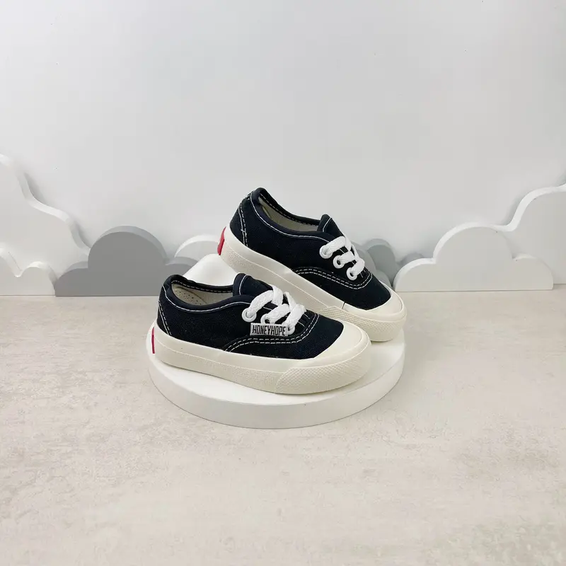HONEYHOPE Sepatu Basic Anak Laki Laki Dan Perempuan Hitam Putih Tali Auth Fashion Anak 0
