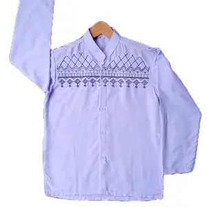 Baju Koko Pria Muslim koko Atasan Anak-anak Bordir Lengan Panjang Bahan Katun Adem