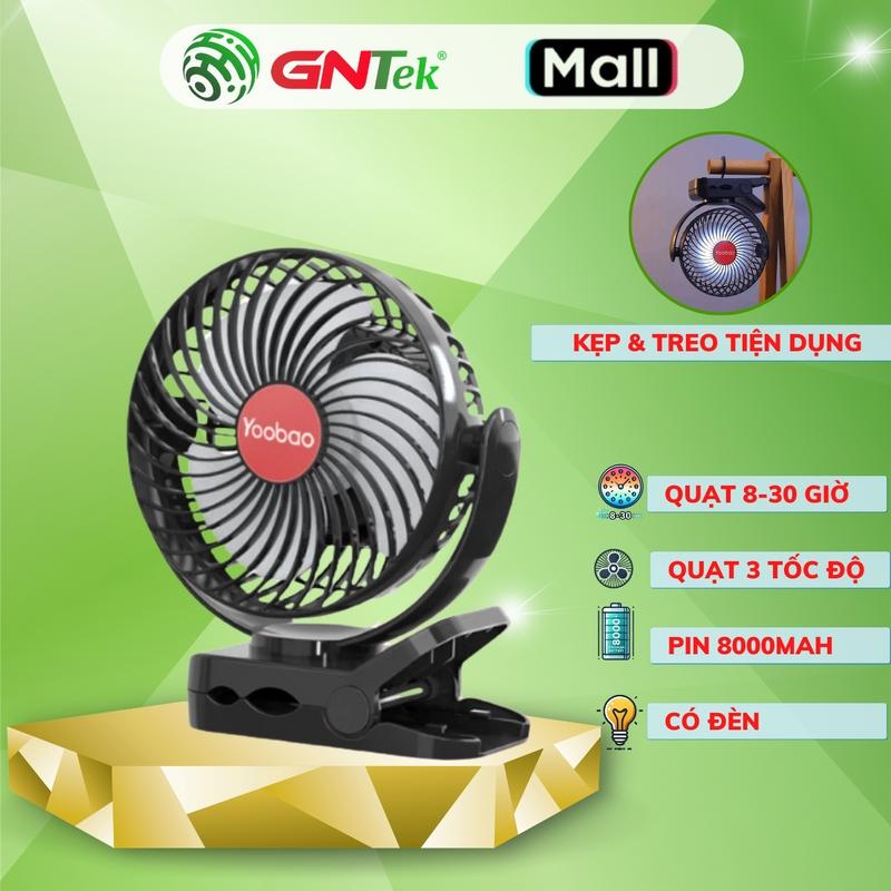  Quạt Tích Điện Đế Kẹp YOOBAO F8 8000mAh Đèn LED Quạt Mini Kiêm Sạc Dự Phòng 3in1 Dùng Liên Tục 8-30 Giờ 