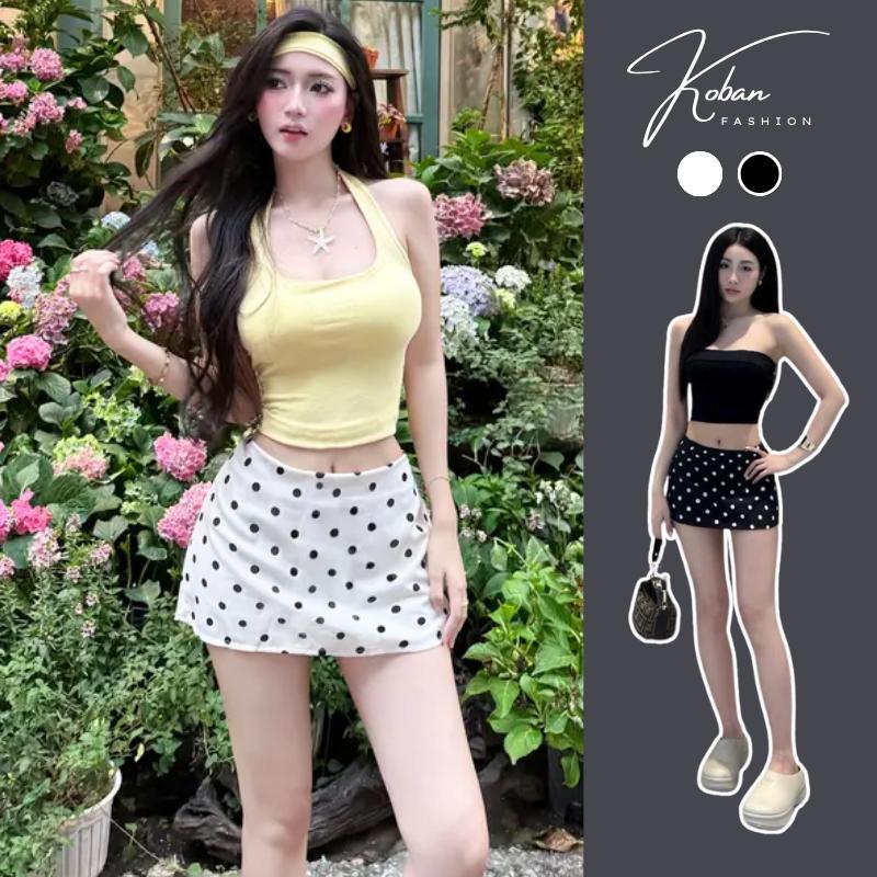   KB51  Chân váy ngắn chấm bi KOBAN váy mini skirt Y2K màu trắng đen có quần bảo hộ form ôm siêu tôn dáng 