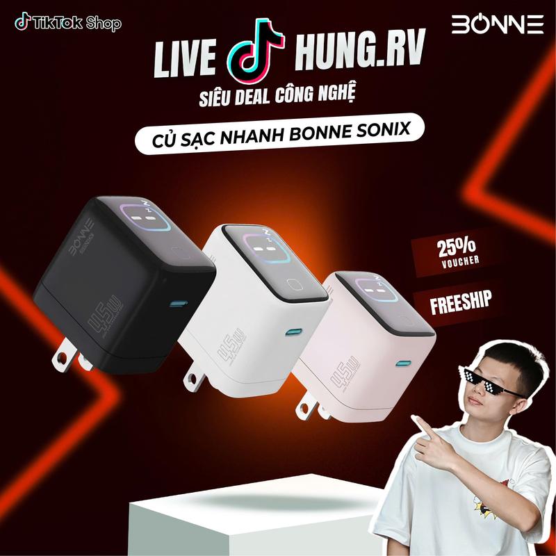 ( BONNE x hung.rv) Củ Sạc BONNE SONIX 45W có hiển thị màn hình, nhận diện thiết bị sạc, kiểm soát nhiệt độ