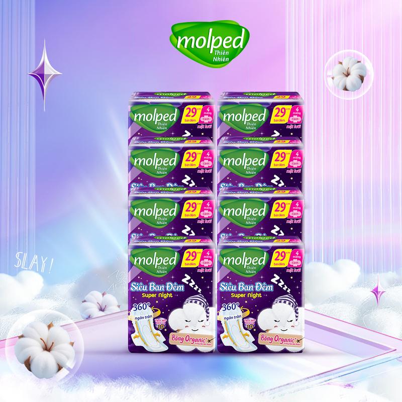   Mua 1 Tặng Bộ Chiết Mỹ Phẩm - Mua 2 Tặng Thỏ Bông  Combo 8 gói băng vệ sinh Molped thiên nhiên Siêu ban đêm có cánh 29cm 4x8x6  GÓI 4 MIẾNG  cho Nữ 