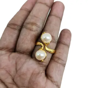 aksesoris Cincin mutiara Shell peach lapis emas  Perhiasan