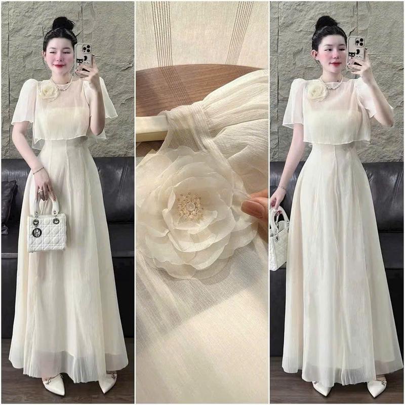  BIGSIZE HIẾU HIẾU  55-95KG  - Set thời trang nữ Váy cúp dáng dài + Áo choàng voan tay ngắn kèm tag hoa S682 