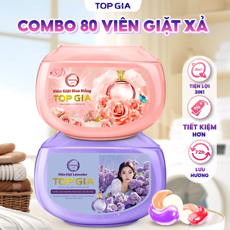 [COMBO 80 VIÊN] Hộp viên giặt Topgia Hoa Lavender - Giặt quần áo tiện lợi, ngừa khuẩn, Làm sạch , thơm lâu lên đến 72H,  40 viên x 2 hộp nth