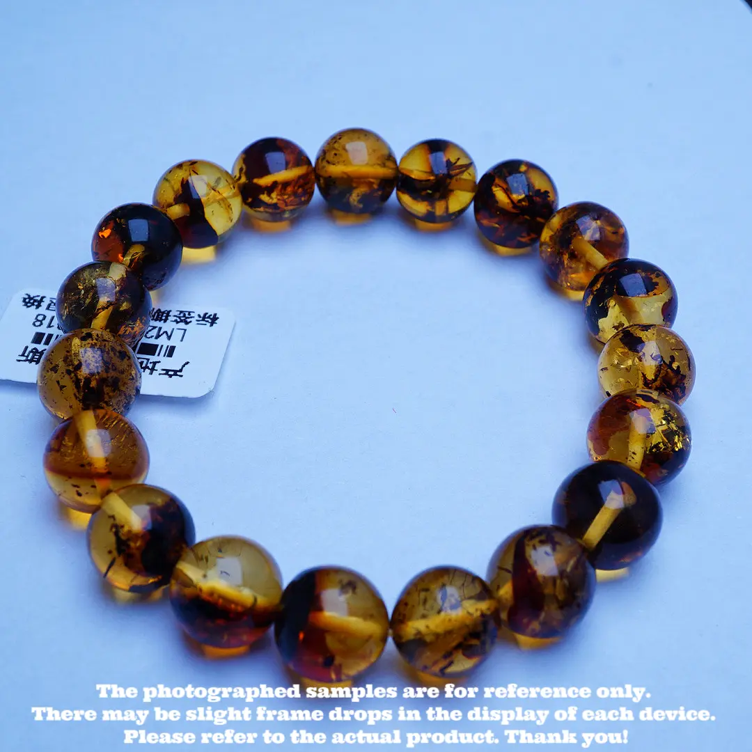 Natural Flower Amber and Beeswax Round Bead Bracelet