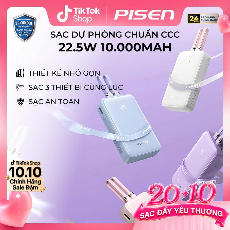 Sạc Dự Phòng Thỏ Con Chuân CCC Sạc Nhanh 22.5W | Thiết Kế Thỏ Con Dễ Thương, 2 Dây Sạc Tích Hợp, Nhỏ Gọn Mang Máy Bay | PISEN QUICK PowerLink X2 10000mAh | TP-D165 D102| Bảo Hành 24 Tháng | Bảo Hiểm 46 Tỷ Toàn Cầu