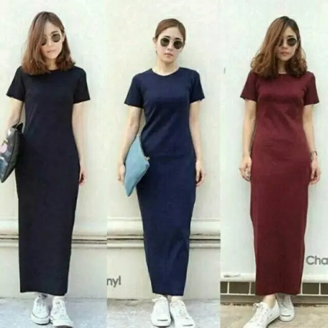 Dress Maxy Elegan dengan Inner Polos dan Manset - Ukuran L (Melar) - Wanita, Casual Nyaman Panjang Pesta Gaun Cantik Formal