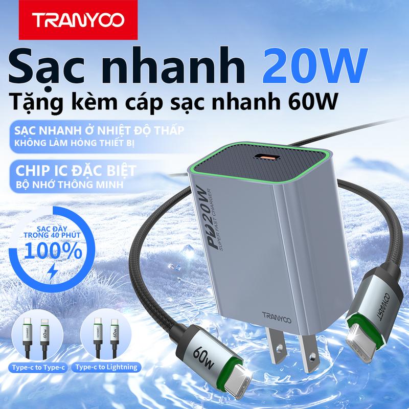 TRANYOO Củ Sạc Nhanh US7 PD20W Type-C Chính Hãng Tranyoo Cho Điện Thoại - Phone Phụ Kiện Usb