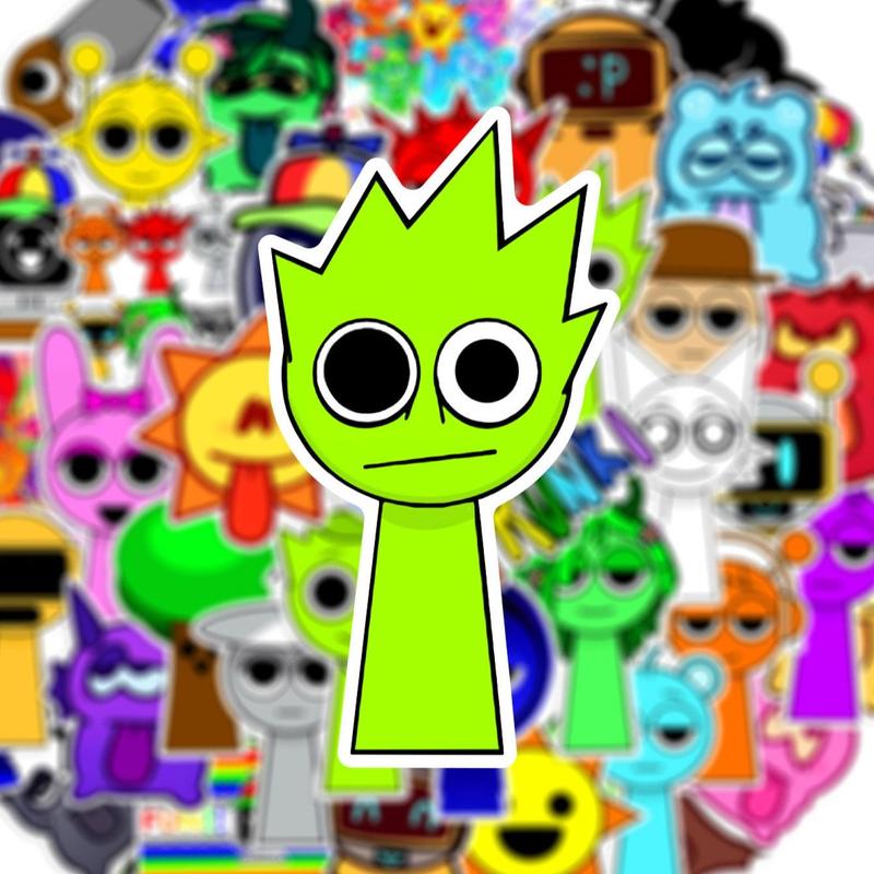 Hình dán Graffiti trò chơi Sprunki Incredibox, 52 CÁI, phong cách vui nhộn, hình dán trang trí sổ tay, chất kết dính PVC, không thấm nước, hộp quà, nhãn trang trí, thích hợp cho guitar, sổ tay và đồ đạc, tự làm thủ công 2