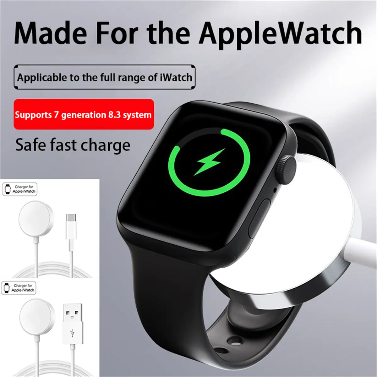 Pengecas Pantas, Pengecas Wayarles USB C, Untuk Jam Tangan Apple Siri 9, 8, 7, SE, 6, 5, 4, 3, 2, 1, Magnetik, Pengecasan Pantas, Aksesori