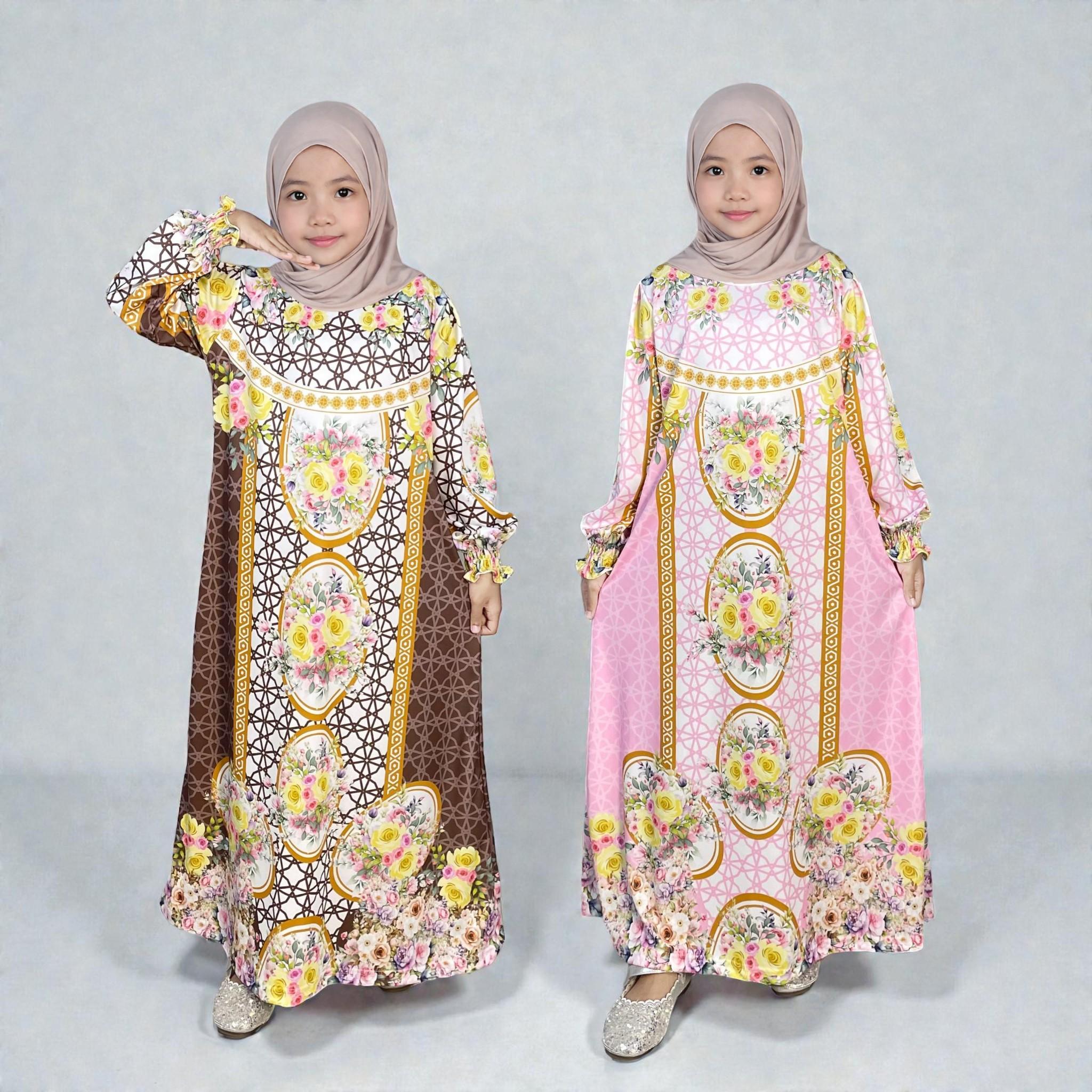Gamis Anak Perempuan Rosalina GOGOFASHION 915 Bahan Spandek Silk Full Printing Cantik Mewah