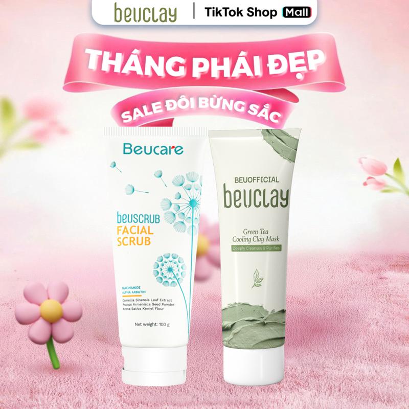 [COMBO 1 TDC + 1 MN]_TDCQL204 COMBO 1 BEUSCRUB Tẩy Tế Bào Chết Da Mặt 100g Hỗ Trợ Làm Sạch Da Nhẹ Nhàng Kèm 1 BEUCLAY Mặt Nạ Đất Sét Hỗ Trợ Giảm Thiểu Dầu Thừa Skincare Kem Face Trà tốt cho da nhạy cảm linh hà