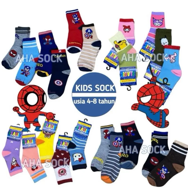 Paket [4 Pasang] Kaos Kaki Anak Laki Laki Motif Superhero ukuran TK PAUD Lembut dan Nyaman Katun Fashion Socks kaus kaki 4 - 8 tahun 0