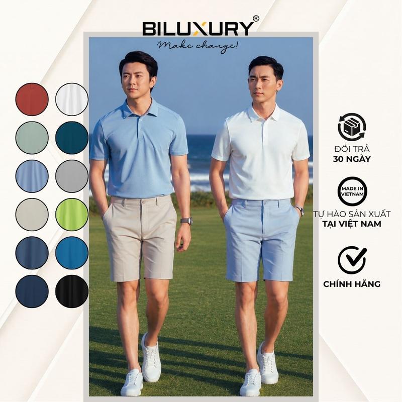 Áo thun nam POLO Nam BILUXURY Vải Polyester Mềm Mịn 8APCB428 áo polo nam trơ